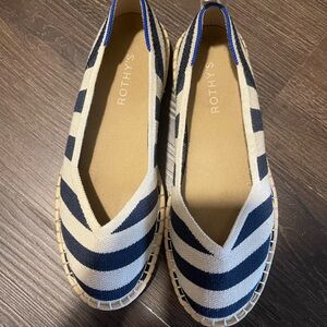 Rothy's Navy and Cream Striped Loafers